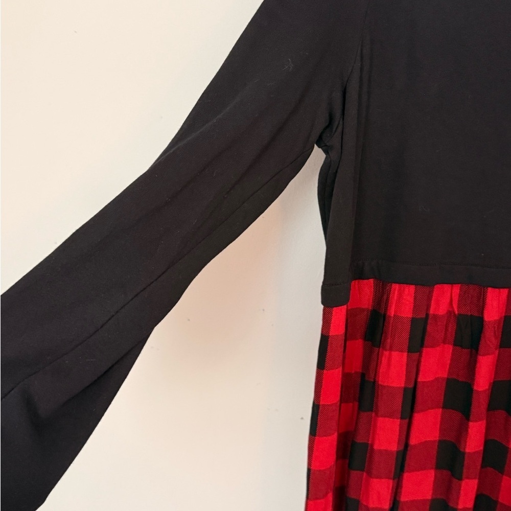 J.Jill Buffalo Plaid Mixed Media Dress Black Red Large - Picture 7 of 7